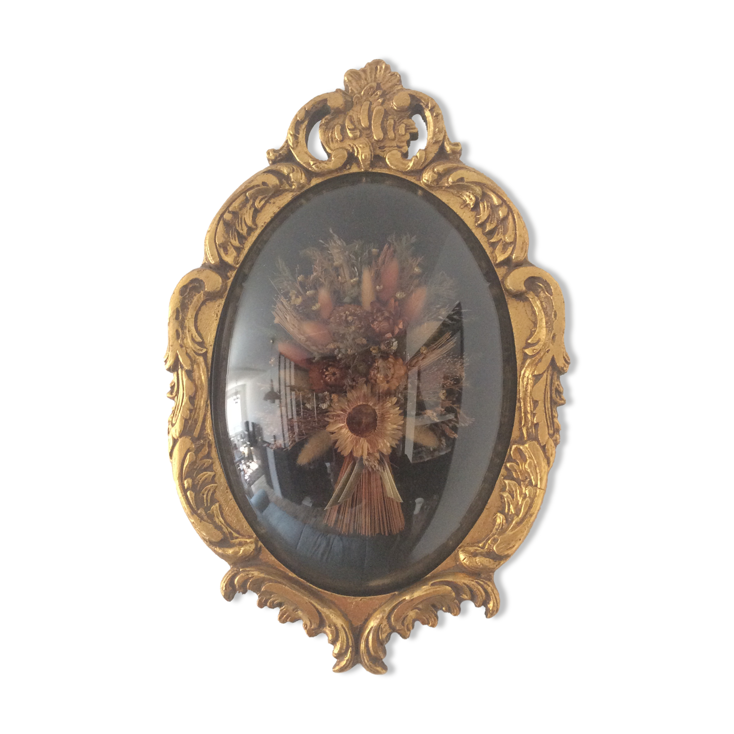 Cadre bois doré et verre bombé vintage