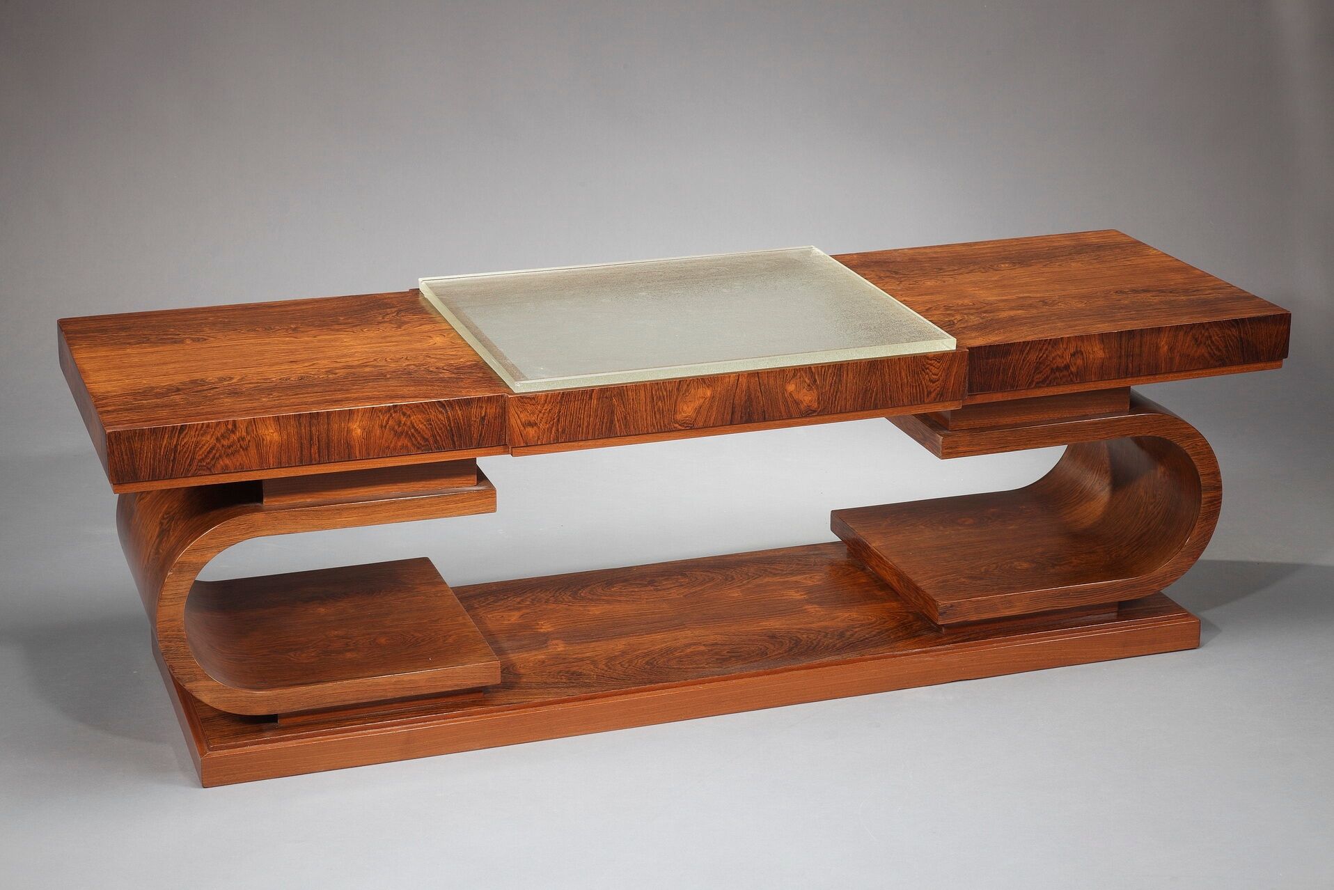 Table basse art déco en palissandre et verre