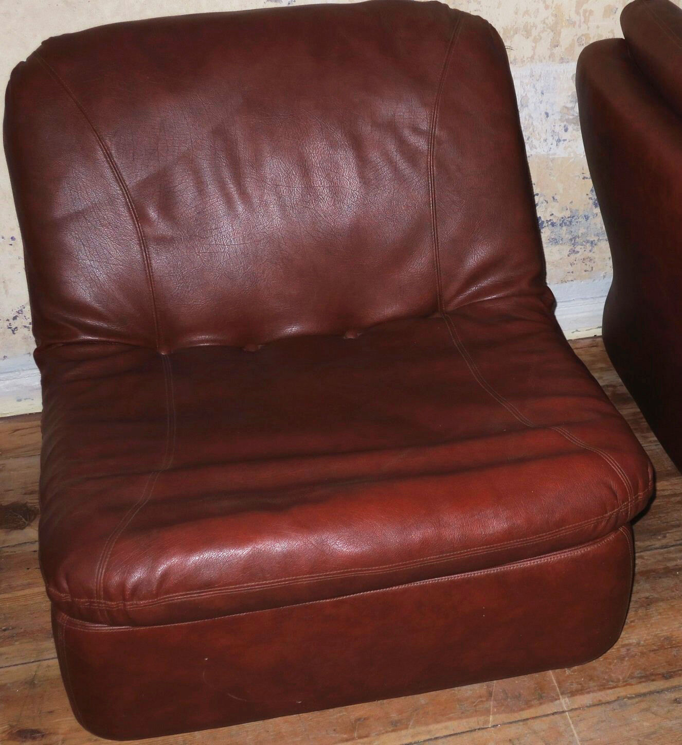 Pair of Mid-Century Leather Modular Lounge Chairs, 1970