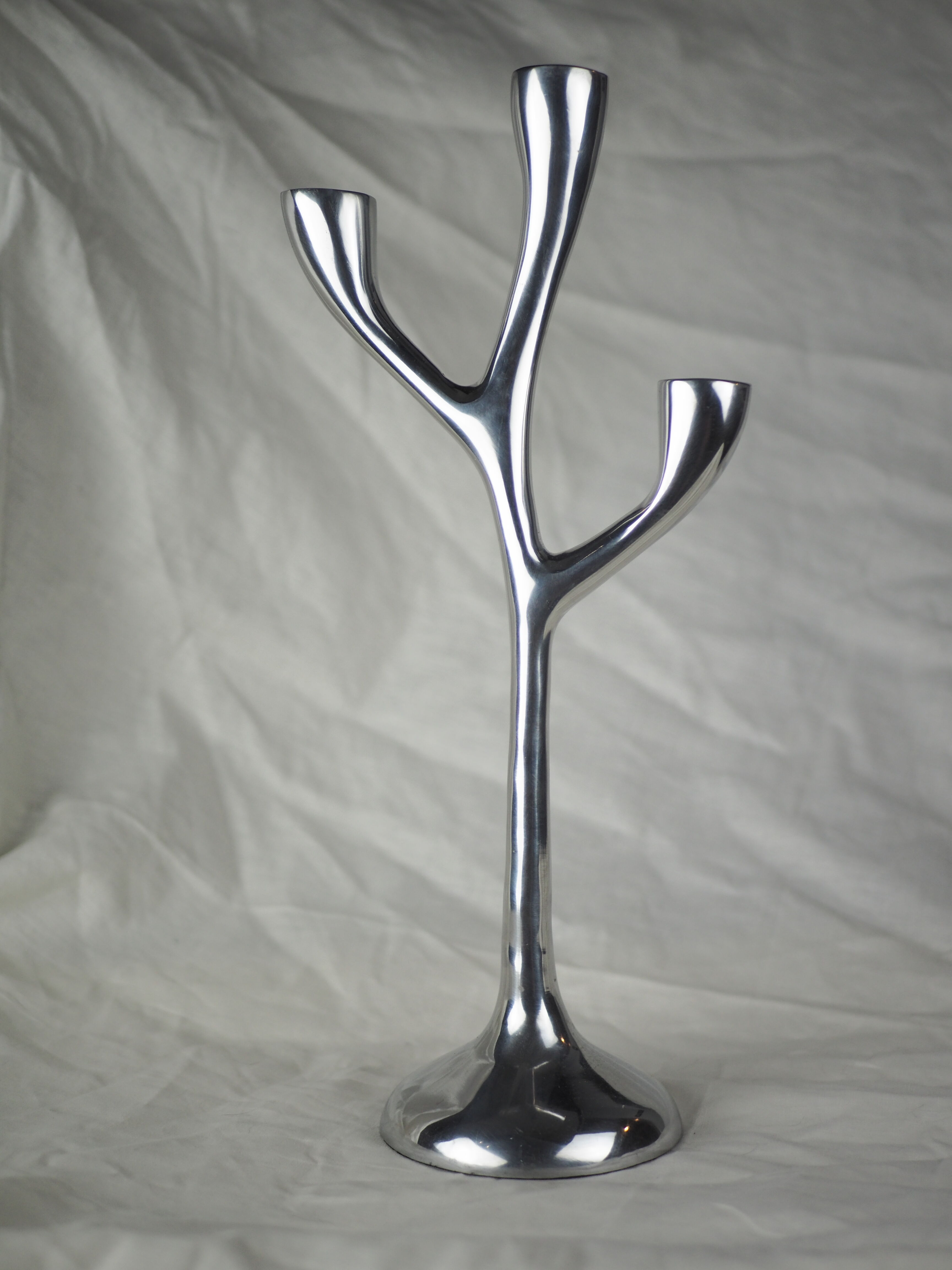 Modern mid-century aluminum three-pointed candelabra