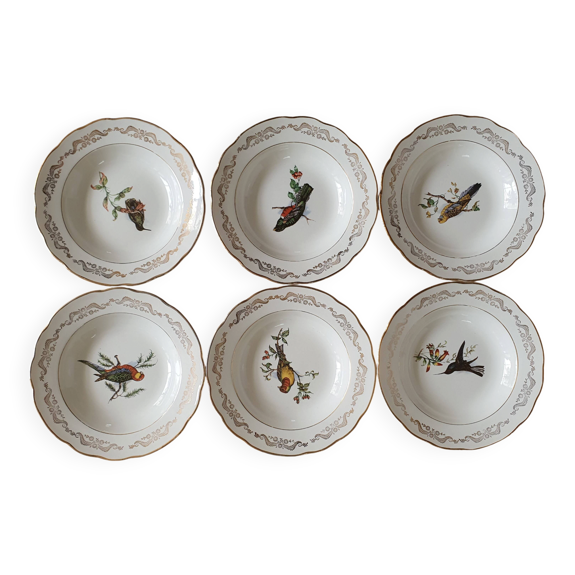 6 deep plates Gien Moineaux from Paris