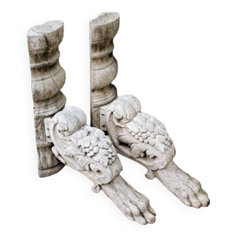 Pair of wooden feet, lion paws, Louis 13 style