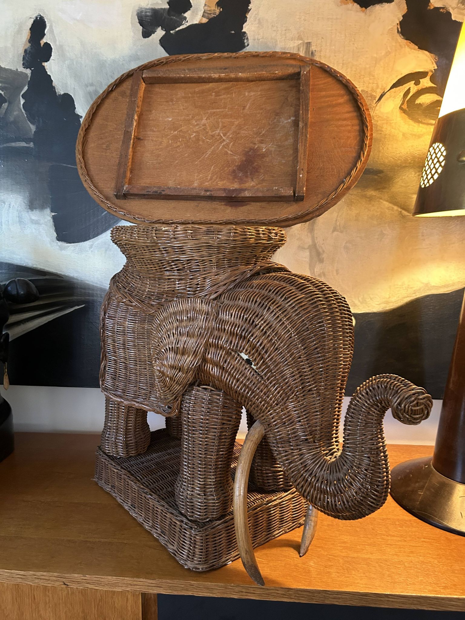 Rattan Elephant table in the style of Vivaï del Sud, Italy 1970