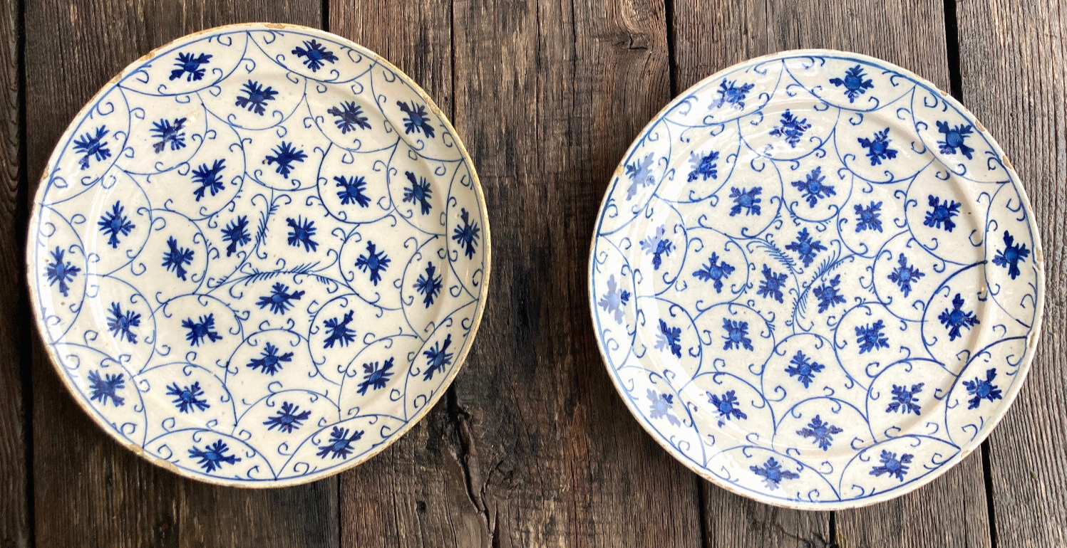 Lot de 7 assiettes faience XVIIIe - camaieu bleu