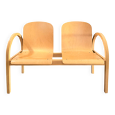 Banquette 2 places en bois blond vintage par Baumann
