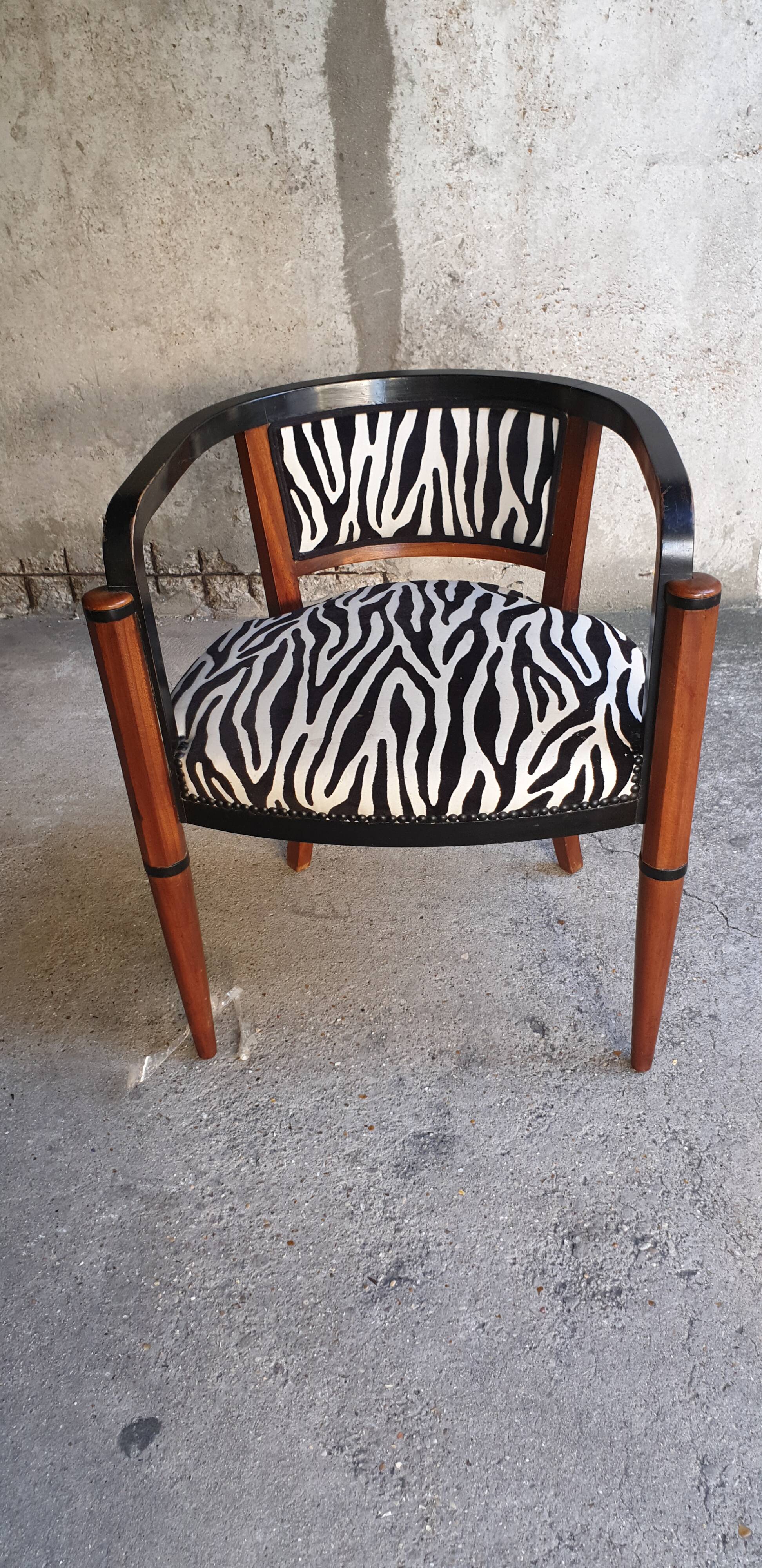 Art deco armchair with zebra tapestry