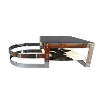 Glass and skin steel coffee table, 70s