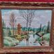 Oil on mounted panel lake landscape