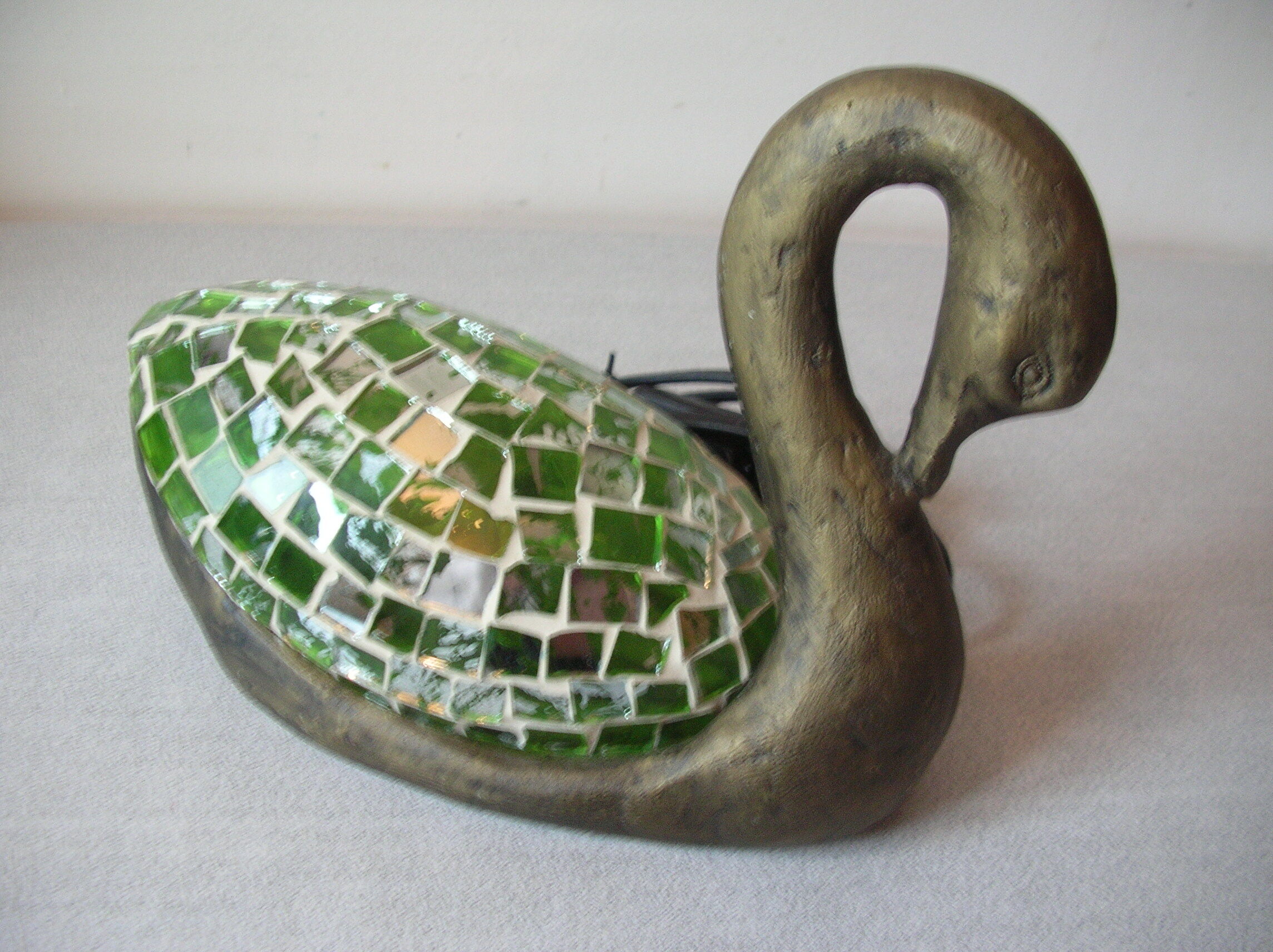 Table lamp a swan resin lampshade glass stained glass style deco office