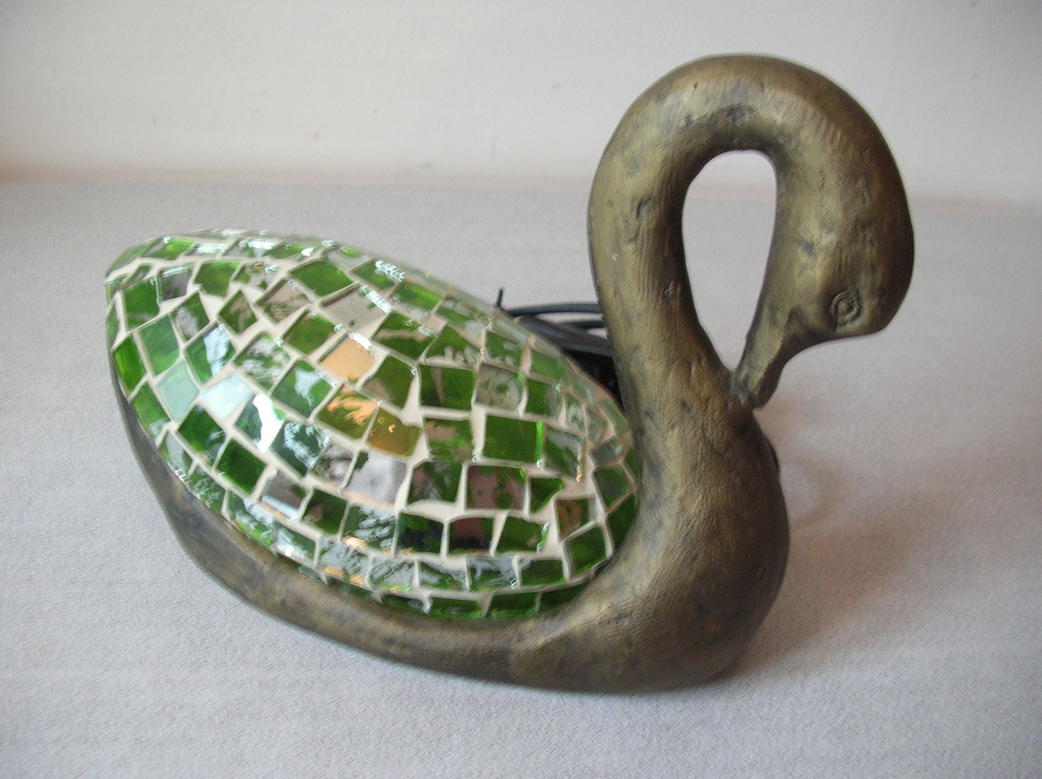 Table lamp a swan resin lampshade glass stained glass style deco office