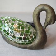 Table lamp a swan resin lampshade glass stained glass style deco office