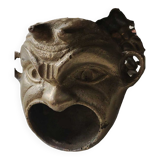 Ashtray/empty pocket devil's satyric head/diablotin, in bronze with golden patina. signed medina iran