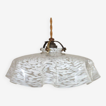 Introducing our exquisite French Vintage 1930s White Clichy Frilled Glass Lampshade Ceiling Light