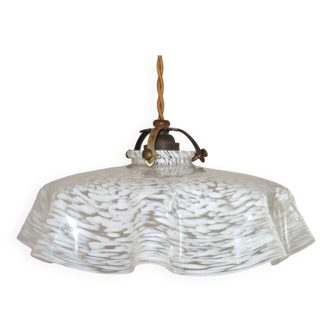 Introducing our exquisite French Vintage 1930s White Clichy Frilled Glass Lampshade Ceiling Light