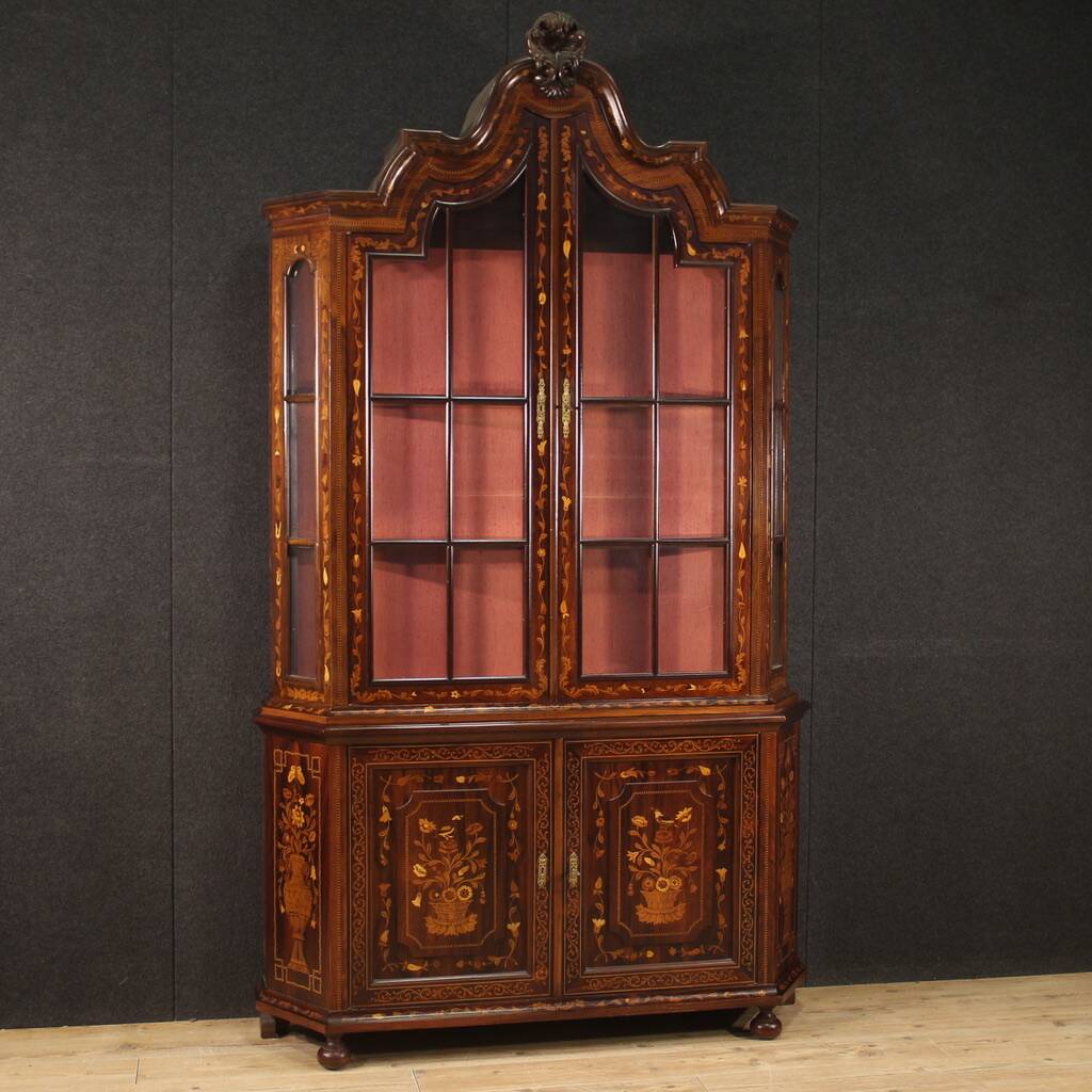 Dutch marquetry display cabinet from the 20th century