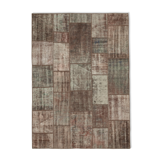 Handwoven Oriental Vintage 172 cm x 237 cm Brown Patchwork Carpet