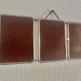 Miroir triptyque barbier chromé chocolat vintage 1940 - 21 x 49 cm