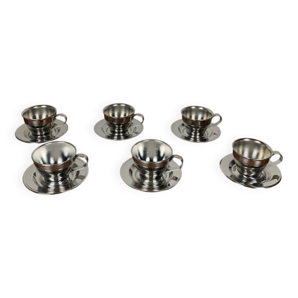 Lot de 6 tasses à café vintage en inox , 1970