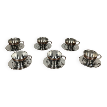 Set of 6 vintage stainless steel coffee cups, 1970