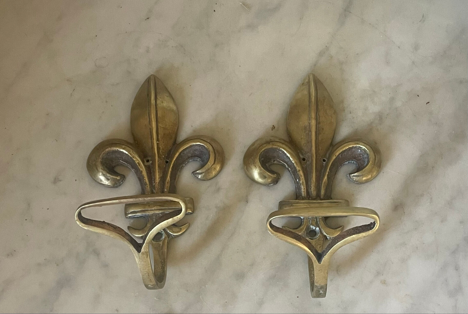 Pair of antique gilt bronze lily flower wall brackets.