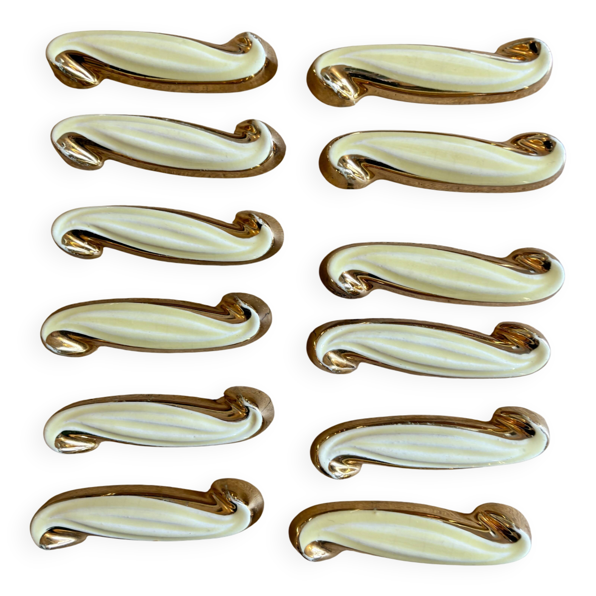 Set of 12 vintage art deco yellow and gold ceramic knife rests