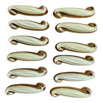 Set of 12 vintage art deco yellow and gold ceramic knife rests