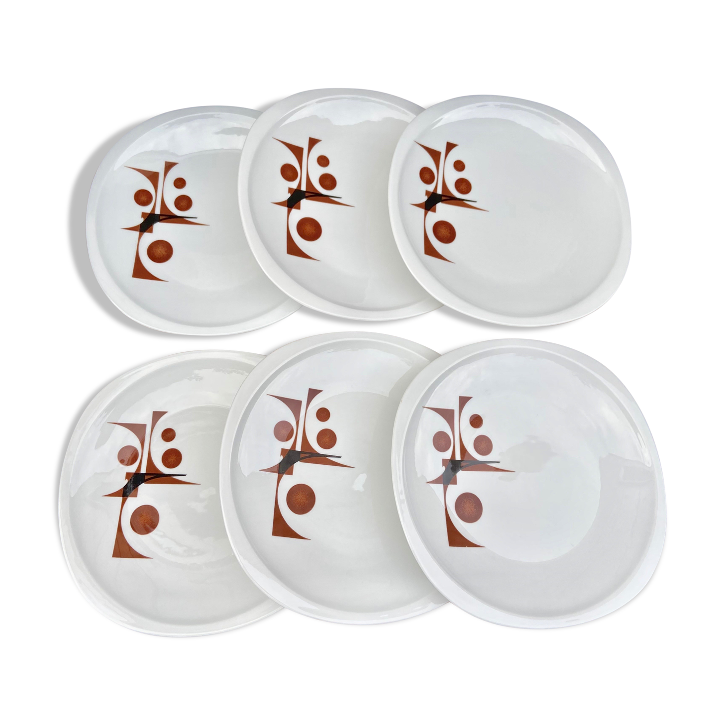 Ensemble de 6 assiettes -Porcelaine de Sologne-Années 70