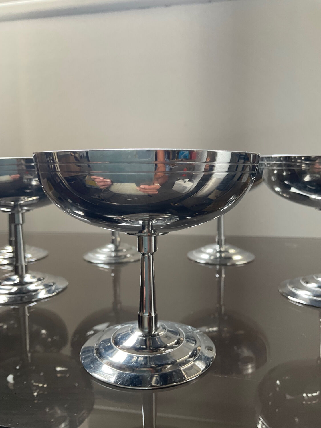 Series of 6 stainless steel ice cups by Letang Rémy 70s