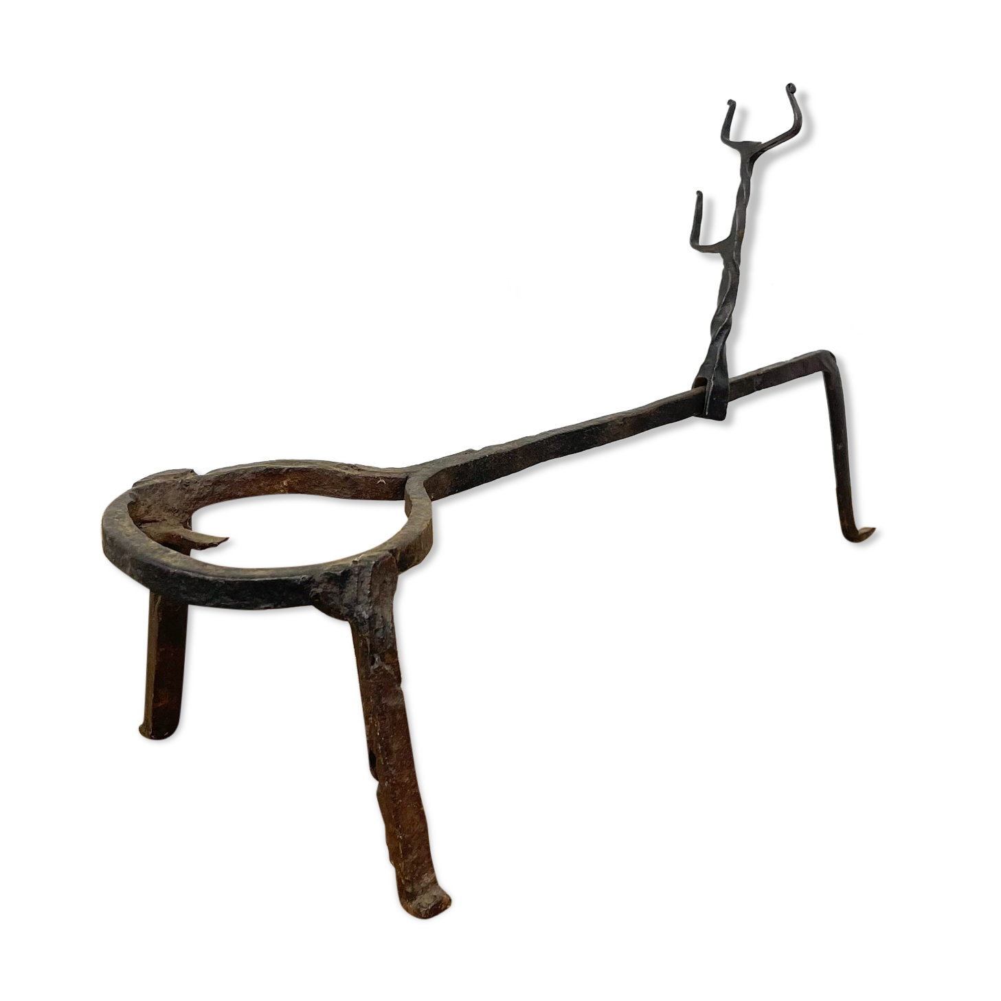 Antique wrought iron fire place pan trivet 18th century