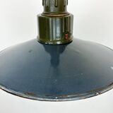 Industrial blue enamel military pendant lamp with cast aluminium top, 1960