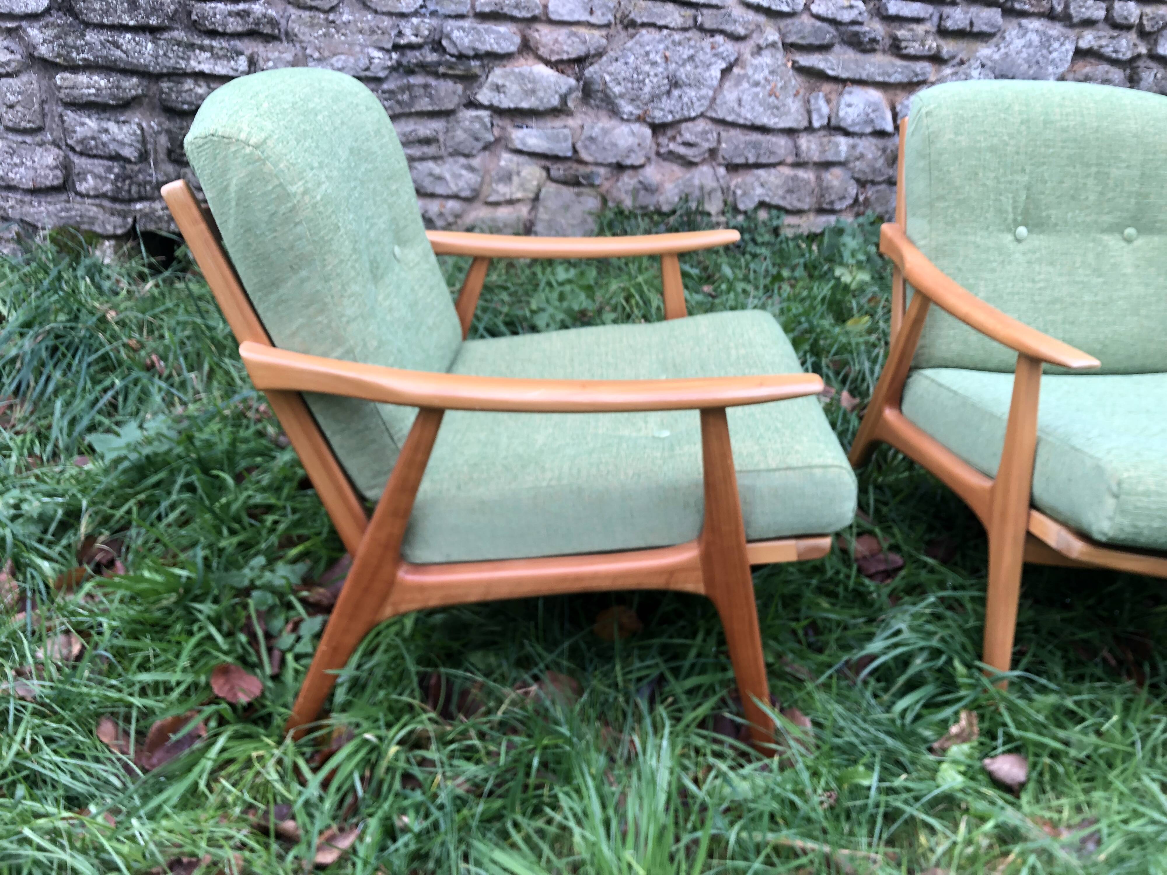 Fauteuils scandinaves bois blond vintage Années 60