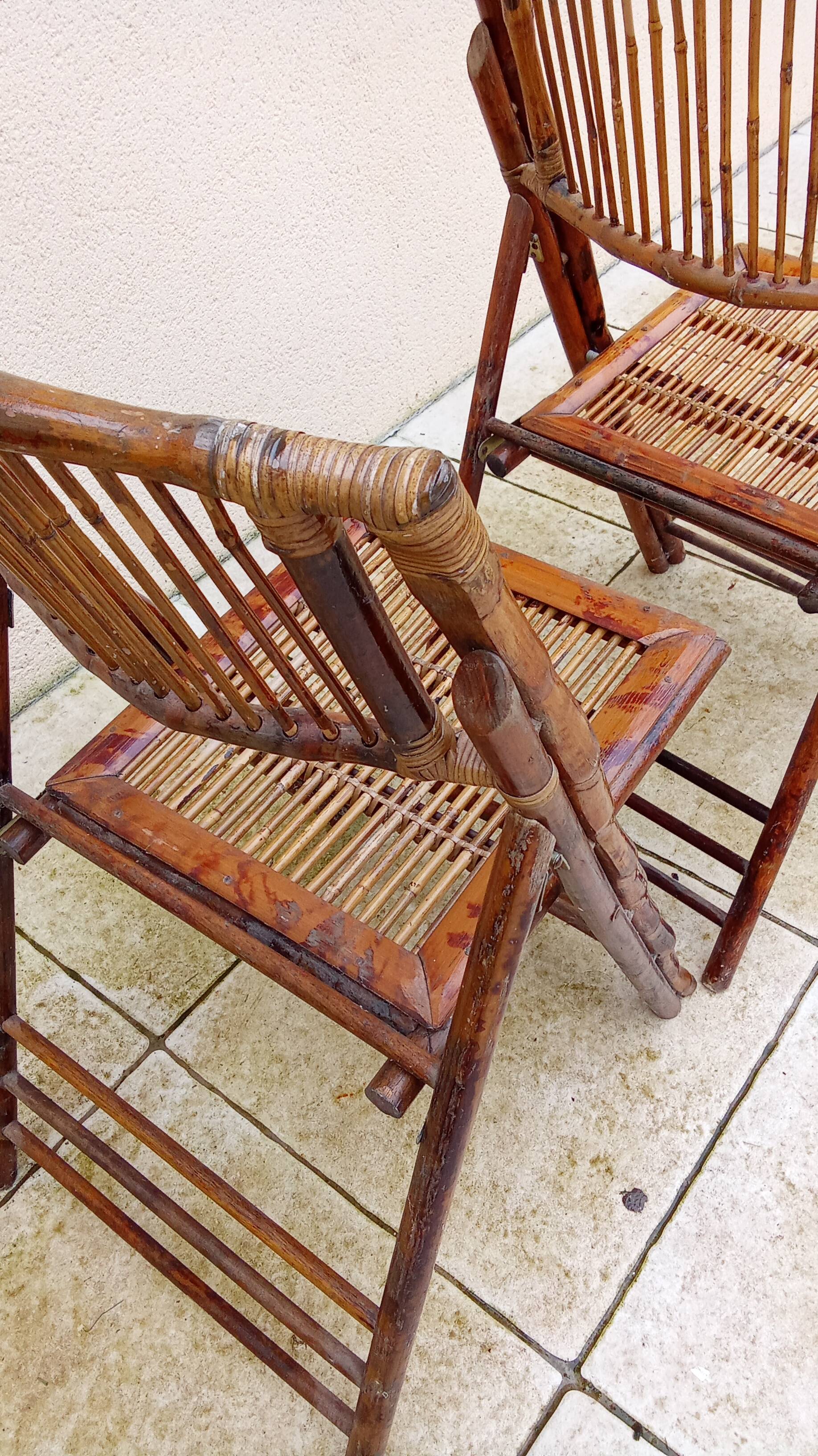 Pair of vintage bamboo folding chairs