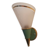 Green and gold conical wall lamp with opaline globe Art Deco