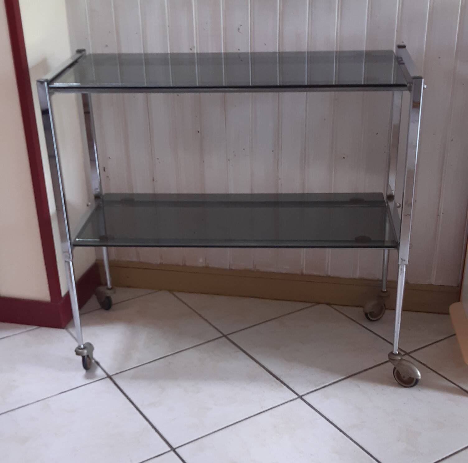 Vintage console in smoked glass and chrome metal