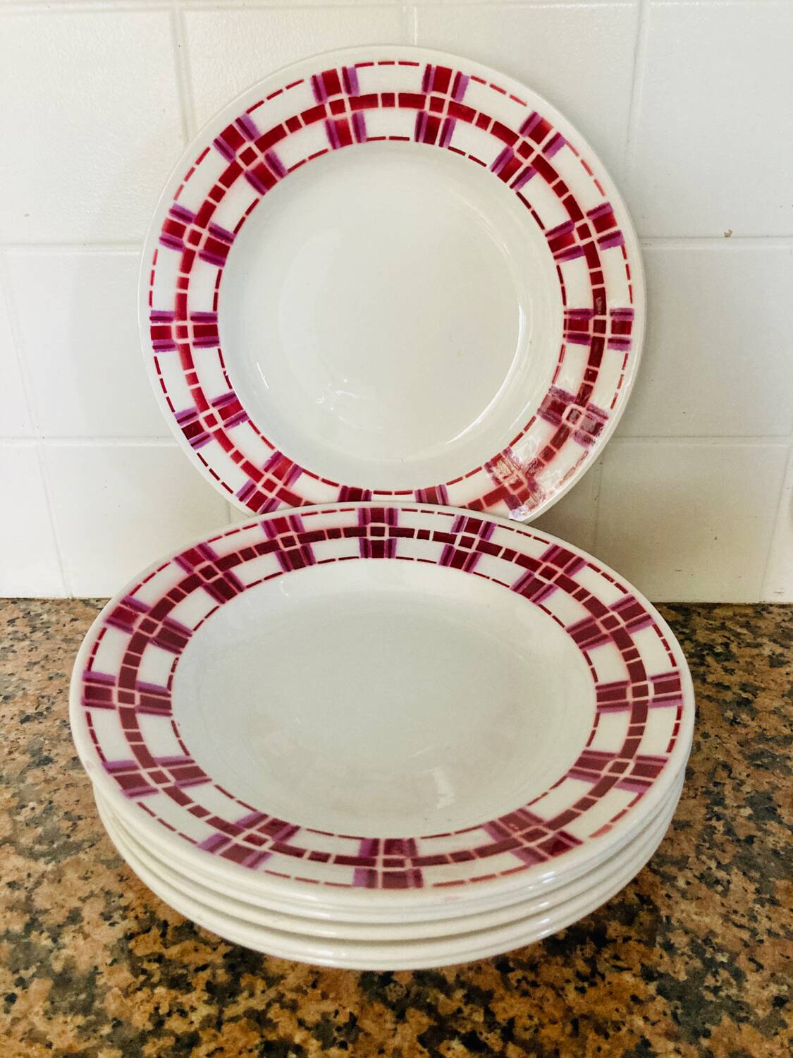 X7 assiettes creuses en faïence Stuart Moulin des loup- retro-cuisine- vintage