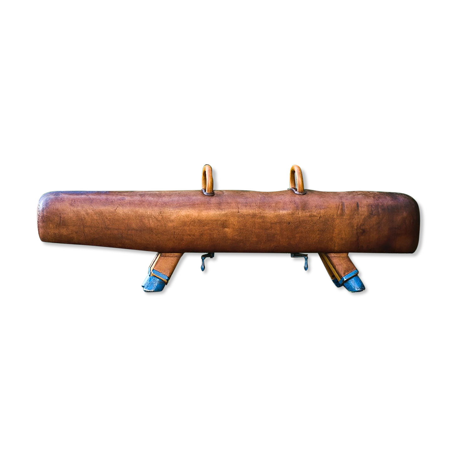 Gymnastic Leather Pommel Horse Bench with Wooden Handles, 1920s