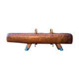 Gymnastic Leather Pommel Horse Bench with Wooden Handles, 1920s