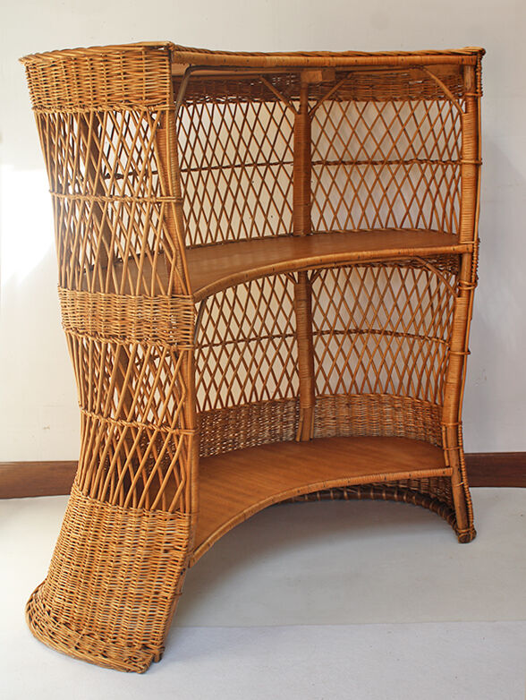 Rattan bar and 2 metal foot stools