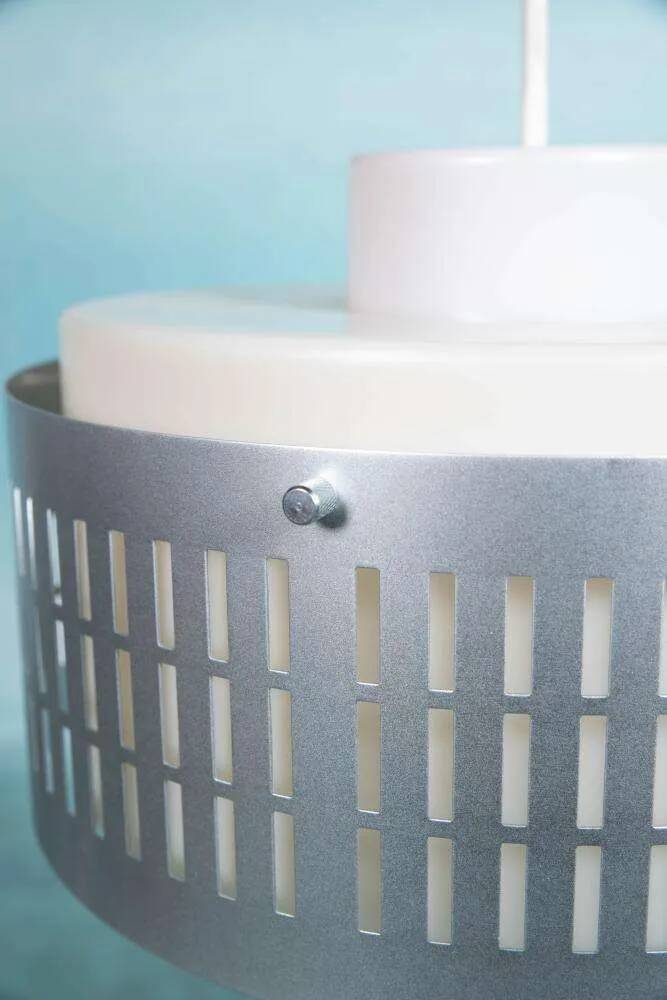 Minimalist 1970s aluminium suspension, mid-century light fixture.