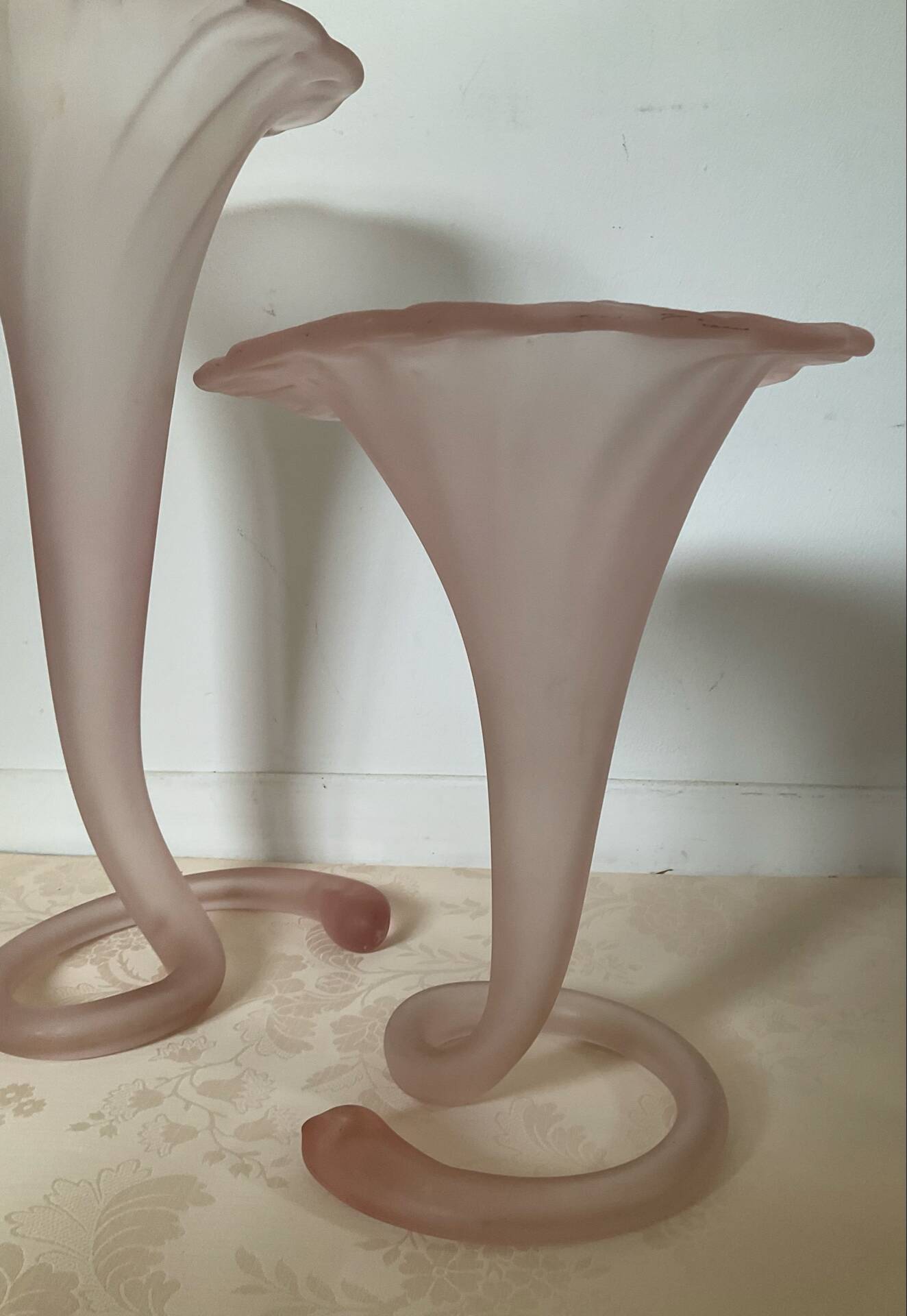 A pair of large Italian corolla vases in glass paste.