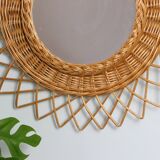 Large vintage mirror, round with wicker frame
