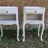 Pairs of bedside tables 1 drawer Louis xv style white