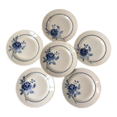 Set of 6 flat plates blue flowers Saint-Amand years 30-40