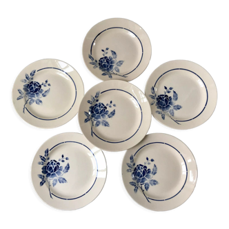 Set of 6 flat plates blue flowers Saint-Amand years 30-40