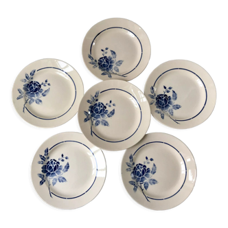 Lot de 6 assiettes plates fleurs bleues Saint-Amand années 30-40