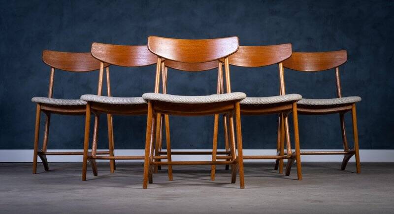 Dining Chairs in Oak and Teak, Denmark, 1960s, Set of 6