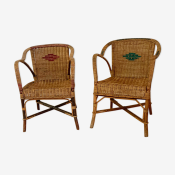Duo de fauteuils vintages en osier