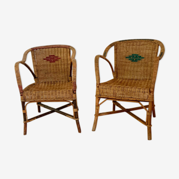 Duo of vintage wicker armchairs