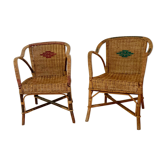 Duo of vintage wicker armchairs