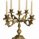 Italian candelabrum with five lights in gilded metal, rococo decoration and fe